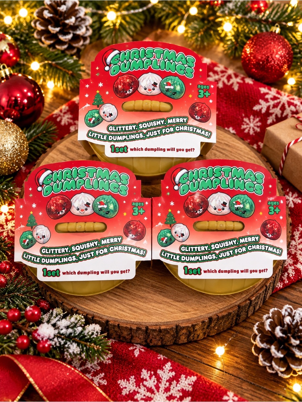 3 Christmas Dumplings Holiday Squishy Toy -